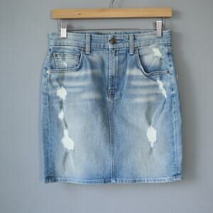 7 For All Mankind Demin Mini Skirt 27 Distressed Blue